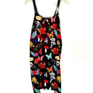 Mushroom & Butterfly Allover Print Contrast Lace Dress